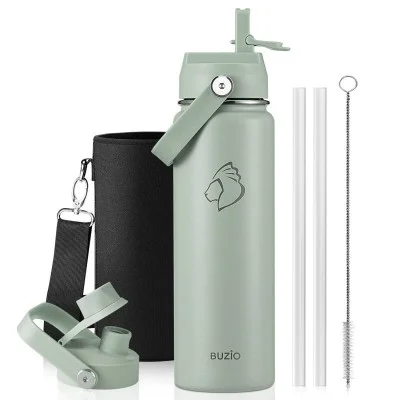 Buzio Duet Series Water Bottle with 2 Lids and Sleeve 700ML - Green